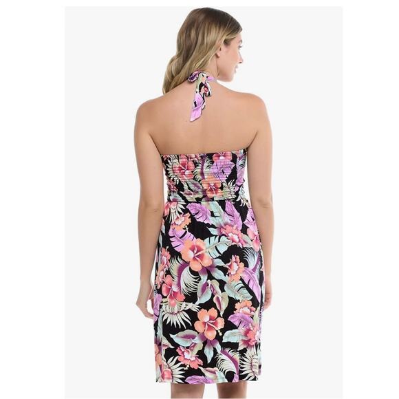 NWOT Skye Tropical Print Bandeau Dress with Built-in Cups Removable Neck Sash M - Picture 6 of 9